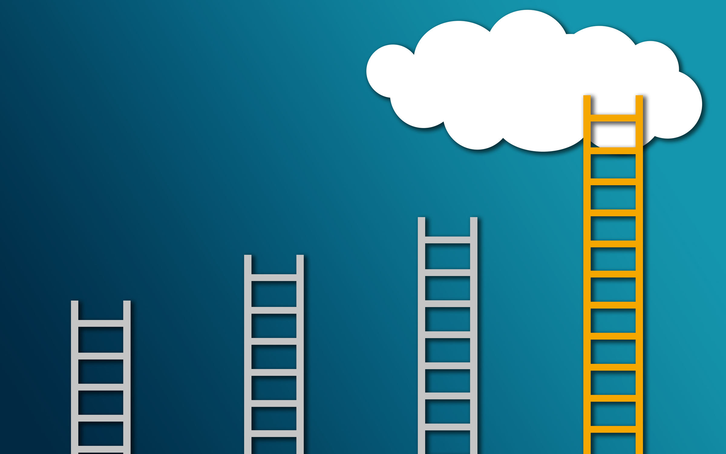 Yellow ladder to cloud on blue background