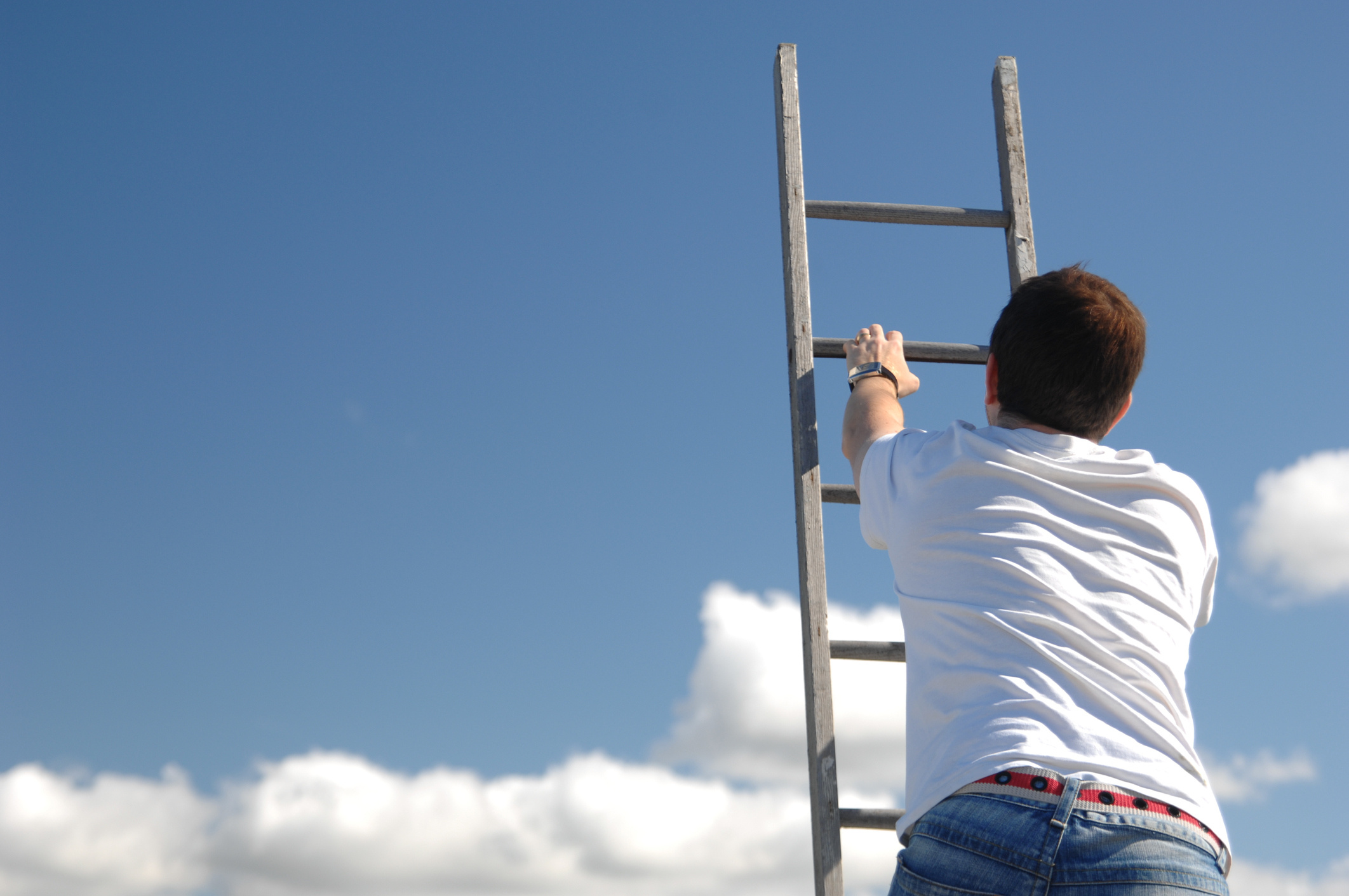 man climbing ladder